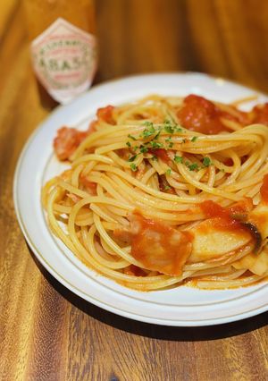 シンプルに。トマト缶でベーコンパスタ-レシピのメイン写真