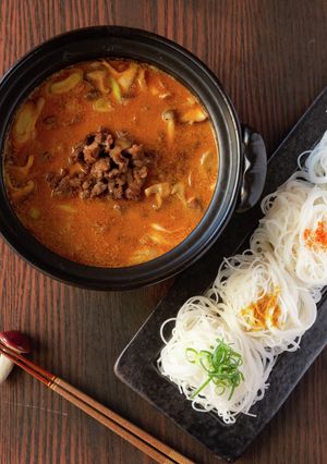 濃厚ごまの牛鍋風つけめんビーフン-レシピのメイン写真