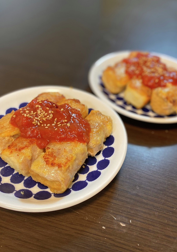 豚巻き厚揚げピカタ(中華風トマトソース)-レシピのメイン写真