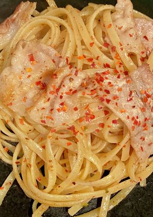 茅乃舎だしで豚バラと柚子胡椒の和風パスタ-レシピのメイン写真