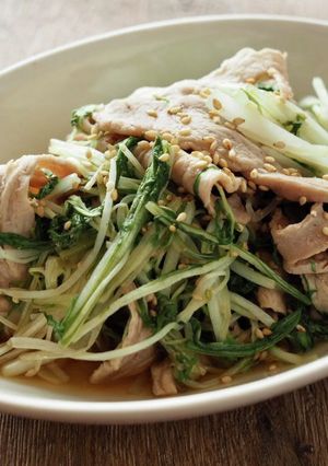 簡単！水菜と豚肉のレンチン蒸し-レシピのメイン写真