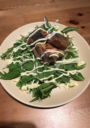 水菜とサバの味噌煮のサラダ-レシピのメイン写真