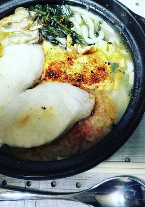 牡蠣入り金魚餅鍋焼きうどん-レシピのメイン写真