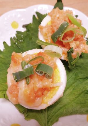 ゆで卵おつまみ鮭マヨチーズ♬お弁当にも-レシピのメイン写真
