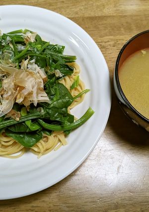 ほうれん草パスタとカレースープ-レシピのメイン写真