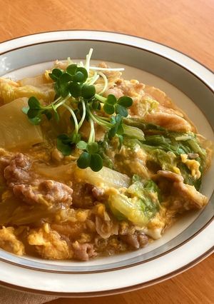 ＊節約＊豚こまと白菜の甘辛たまごとじ＊-レシピのメイン写真