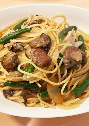 コスパ良し燻製牡蠣とインゲンの和風パスタ-レシピのメイン写真