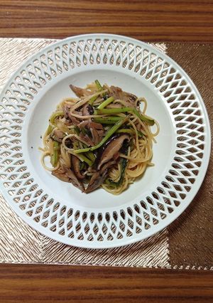 ヨウサマの減塩かぶの茎ときのこ類のパスタ-レシピのメイン写真