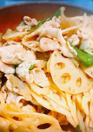 簡単&適当！蓮根と豚バラの甘辛炒め-レシピのメイン写真