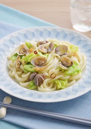 春キャベツとあさりのペペロンうどん-レシピのメイン写真