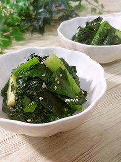 小松菜と乾燥ワカメの麺つゆ炒め-レシピのメイン写真
