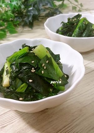 小松菜と乾燥ワカメの麺つゆ炒め-レシピのメイン写真