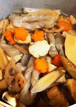 節分　煮汁活用　こんにゃくの煮物　飾切法-レシピのメイン写真