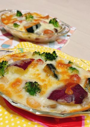 かぼちゃとさつまいもの彩りグラタン-レシピのメイン写真