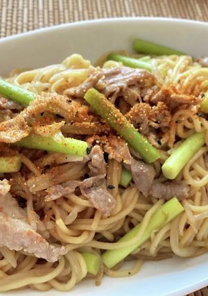 スタミナ抜群！ニンニクの芽と豚肉の焼きそば-レシピのメイン写真