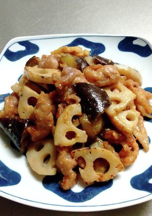 豚肉とれんこんとなすの味噌炒め-レシピのメイン写真