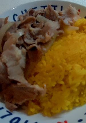 食べて♡なターメリックライスの生姜焼き丼-レシピのメイン写真