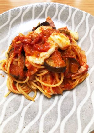 ナスとベーコンとトマトとチーズのパスタ-レシピのメイン写真