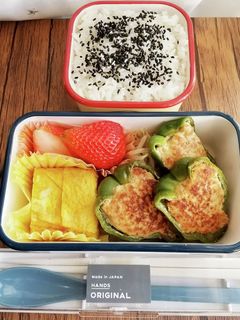 今日の自分弁当☆ピーマンの肉詰め弁当♪-レシピのメイン写真