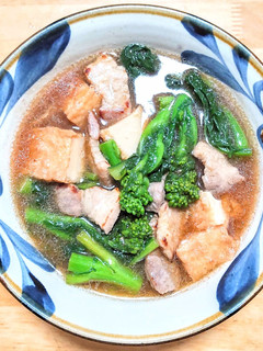 豚バラ肉と菜の花と厚揚げの煮込み-レシピのメイン写真