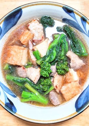 豚バラ肉と菜の花と厚揚げの煮込み-レシピのメイン写真