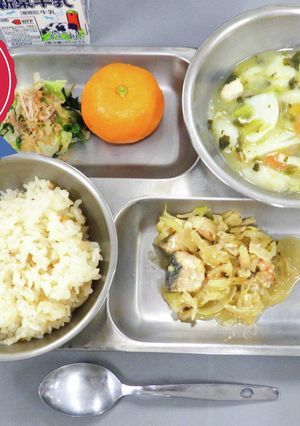 鮭のちゃんちゃん焼き　河内長野市学校給食-レシピのメイン写真