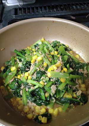 小松菜とコーンとツナの醤油炒め-レシピのメイン写真