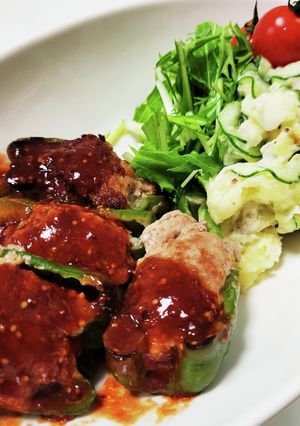 32㎝フライパンでピーマン10個分の肉詰-レシピのメイン写真