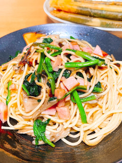 ほうれん草と舞茸と厚切りハムの和風パスタ-レシピのメイン写真