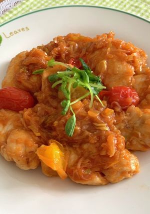 鶏ムネ肉のねぎケチャップ焼き〜♪-レシピのメイン写真