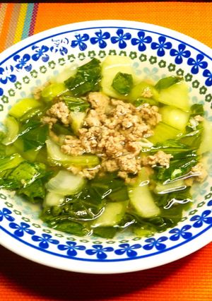 寒い日に豚ひき肉とチンゲン菜のスープ簡単-レシピのメイン写真
