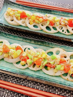 蓮根ソテーの桜えびカラフル野菜ソース-レシピのメイン写真