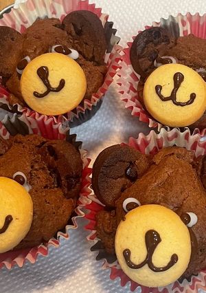 牛乳＆バター不使用！くまさんカップケーキ-レシピのメイン写真
