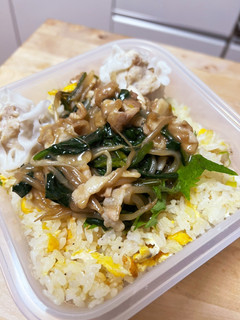 豚バラの餡かけ☆玉子とネギの炒飯弁当-レシピのメイン写真