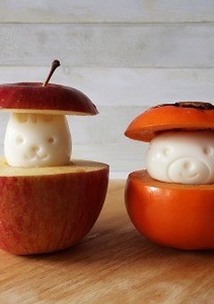 りんごうさぎ＆柿くま（ゆでたまごっこ）-レシピのメイン写真