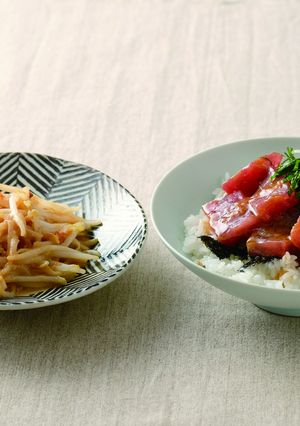 まぐろ丼と もやしの梅炒め-レシピのメイン写真