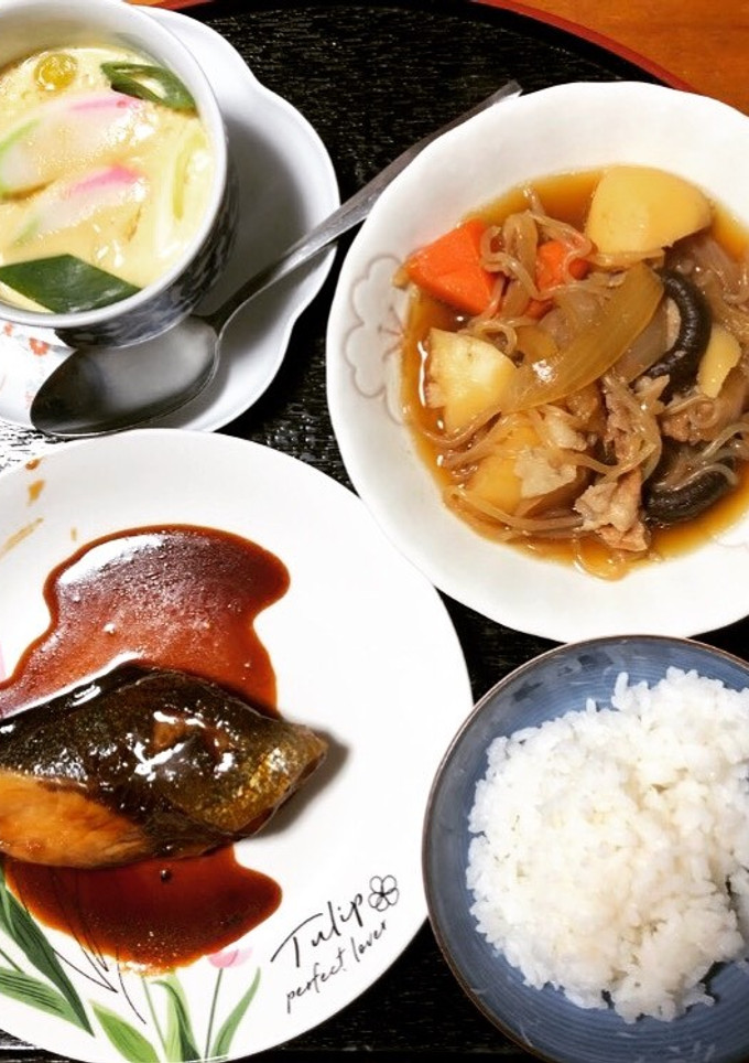 鰤の照り焼き、茶碗蒸し、肉じゃが-レシピのメイン写真