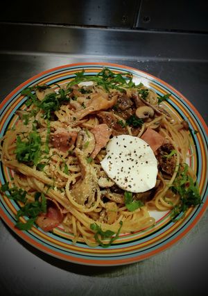 キノコでバター醤油のクリームパスタ！-レシピのメイン写真