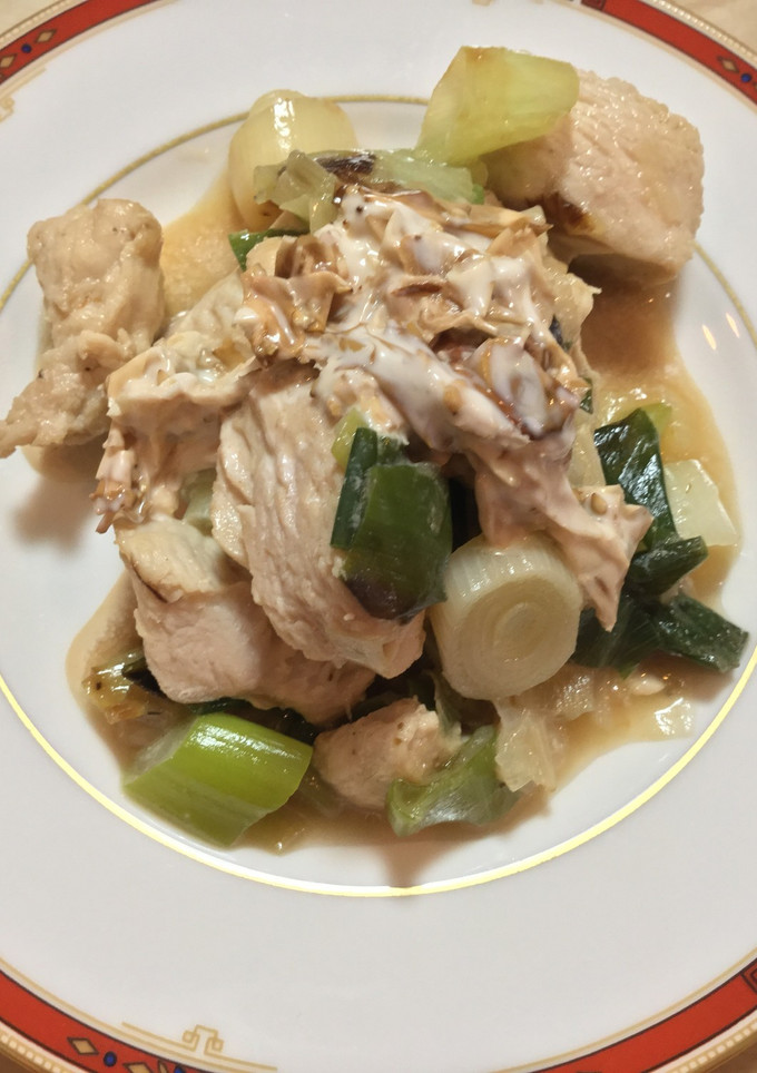 鶏肉とねぎを炒めて、おかかマヨソース-レシピのメイン写真