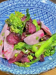 菜の花としば漬けと魚ニソのごま油和え-レシピのメイン写真
