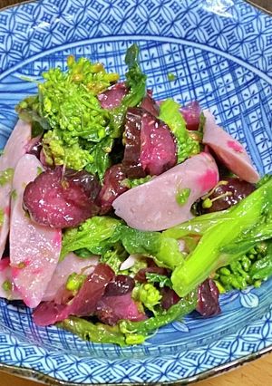 菜の花としば漬けと魚ニソのごま油和え-レシピのメイン写真