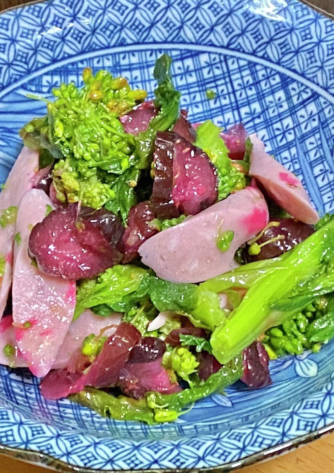 菜の花としば漬けと魚ニソのごま油和え-レシピのメイン写真