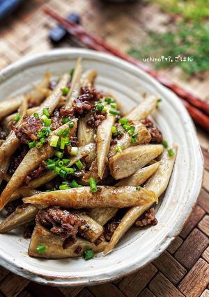 ごぼうのゴロゴロひき肉こってり炒め-レシピのメイン写真