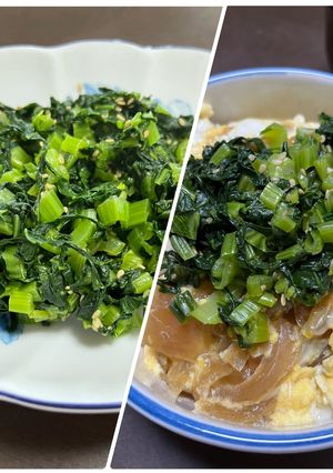 玉子丼トッピングに！刻み小松菜のだし炒め-レシピのメイン写真