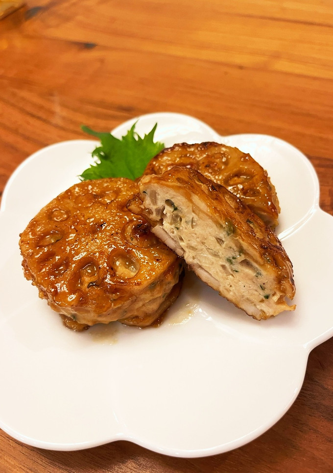 れんこんのはさみ焼き（つくねバーグ）-レシピのメイン写真