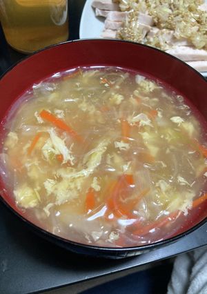 茹で鶏の残り汁で！野菜たっぷり春雨スープ-レシピのメイン写真