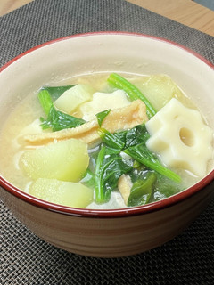 ほうれん草+じゃが+ちくわぶ+油揚味噌汁-レシピのメイン写真
