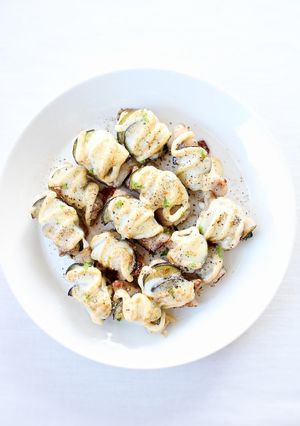 一口で美味しい【豚巻きの茄子マヨチー盛り-レシピのメイン写真