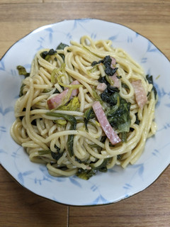 小松菜とベーコンの和風パスタホットクック-レシピのメイン写真