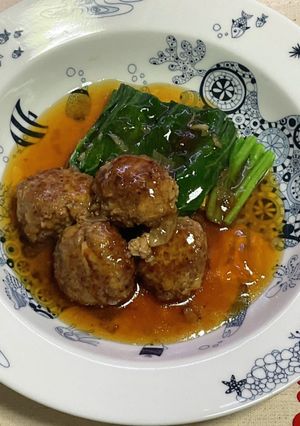 ほうれん草と肉団子！甘酢餡かけ(母の味)-レシピのメイン写真